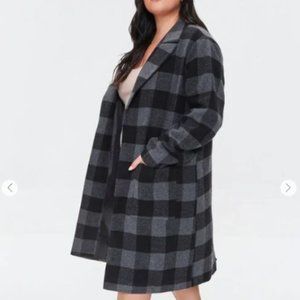FOREVER21 BLACK/GREY Buffalo Plaid Open-Front Coat sz 1X